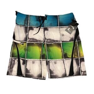O'Neill SuperFreak Y2K Board Shorts Men 38 Green White Plaid NWT Swim Trunks